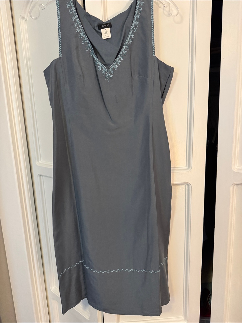 J. Crew Slate Blue Embroidered V-Neck Slip Dress size 8